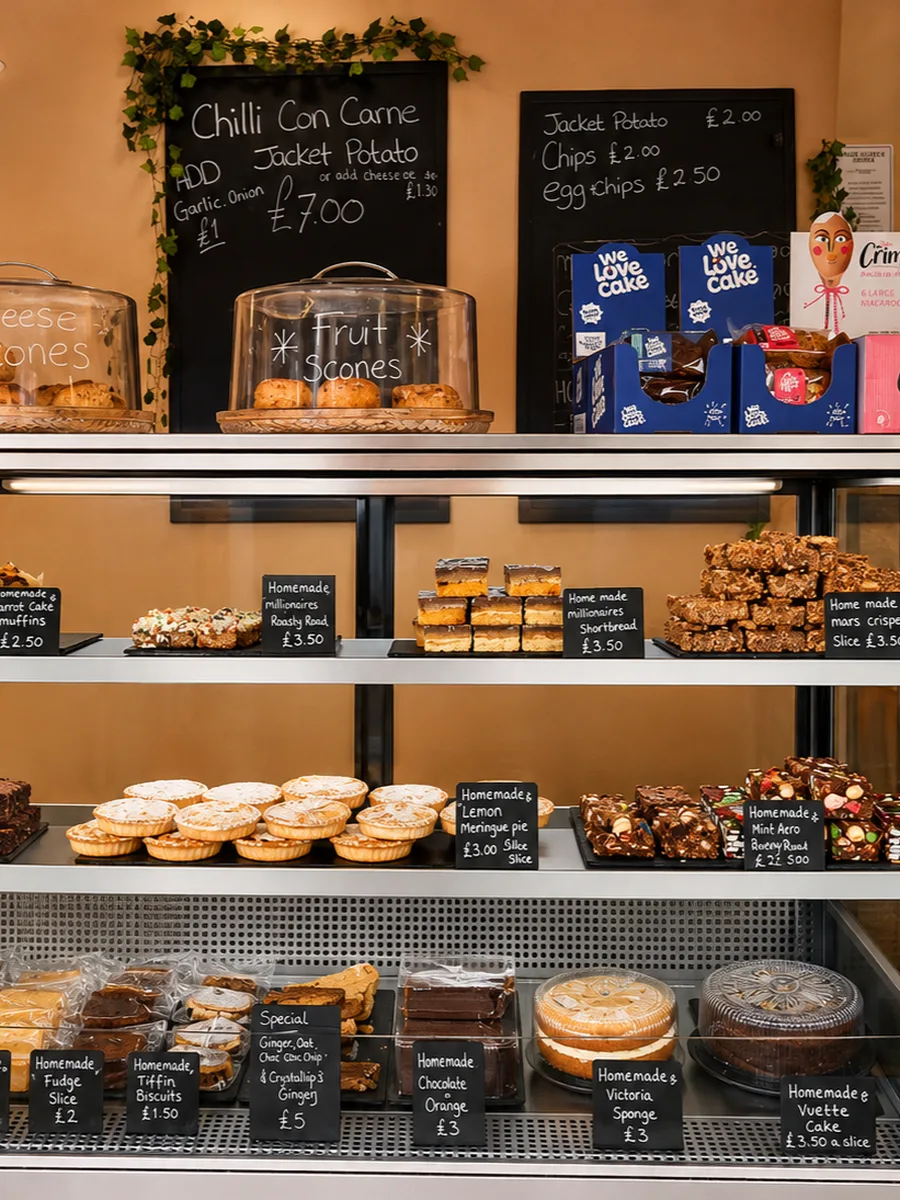 Everyday Cafe's display case filled with homemade cakes and pastries